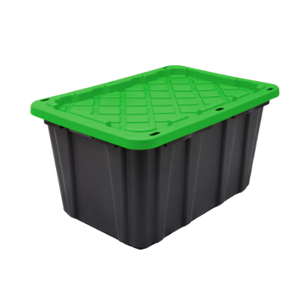 Heavy-duty reusable plastic moving bin with a snap-on coloured lid